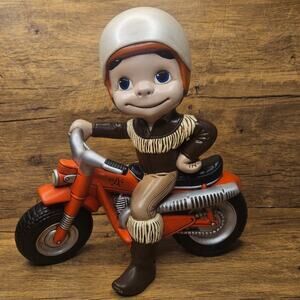 Vintage Atlantic Mold Complany Boy on Motorcycle 1970s 12in ceramic figure